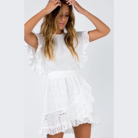 Princess Polly White Eyelet Mini Dress - Picture 1 of 4